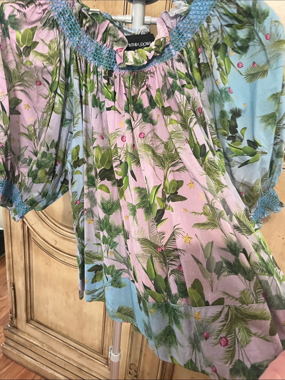 Cynthia Rowley Pink, Blue & Green Tropical Off-Shoulder Blouse - Picture 4 of 4